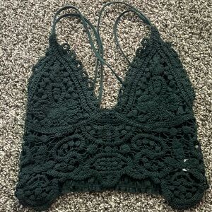 ROMWE Dark Green Crochet Tank Top